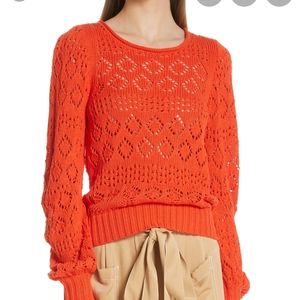 See By Chloe Orange Eyelet Balloon Sleeve Sweater
